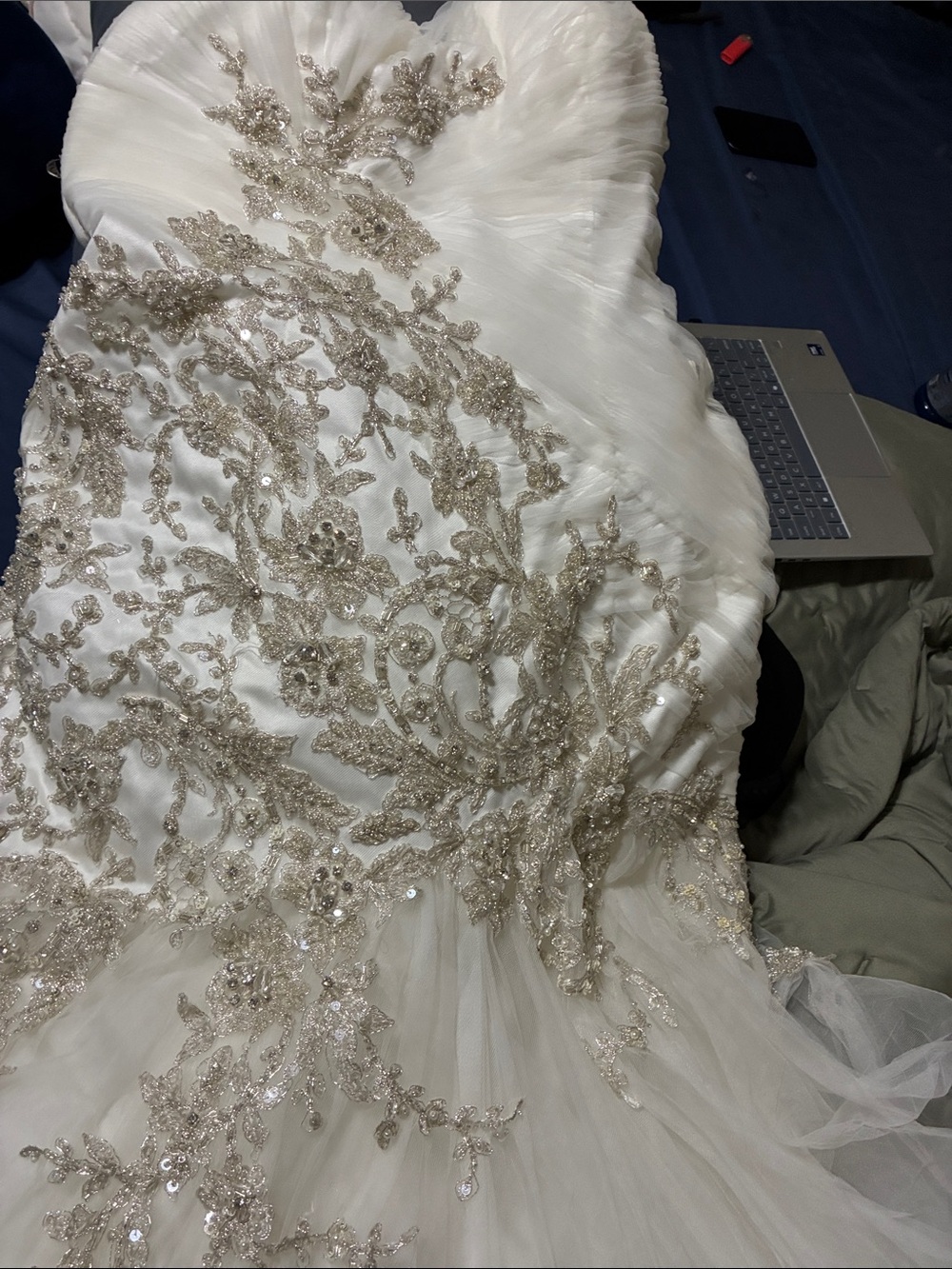 David Tutera Ivory Wedding Dress with Gold Beaded Lace Appliqué